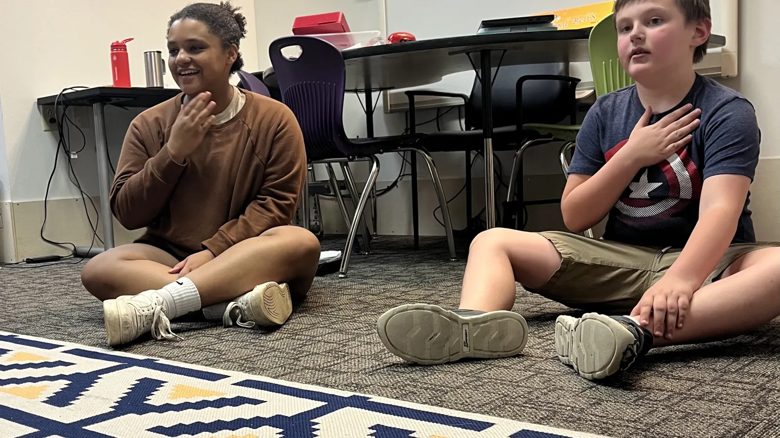 Hailee Franklin working with students at Bridgeway Academy