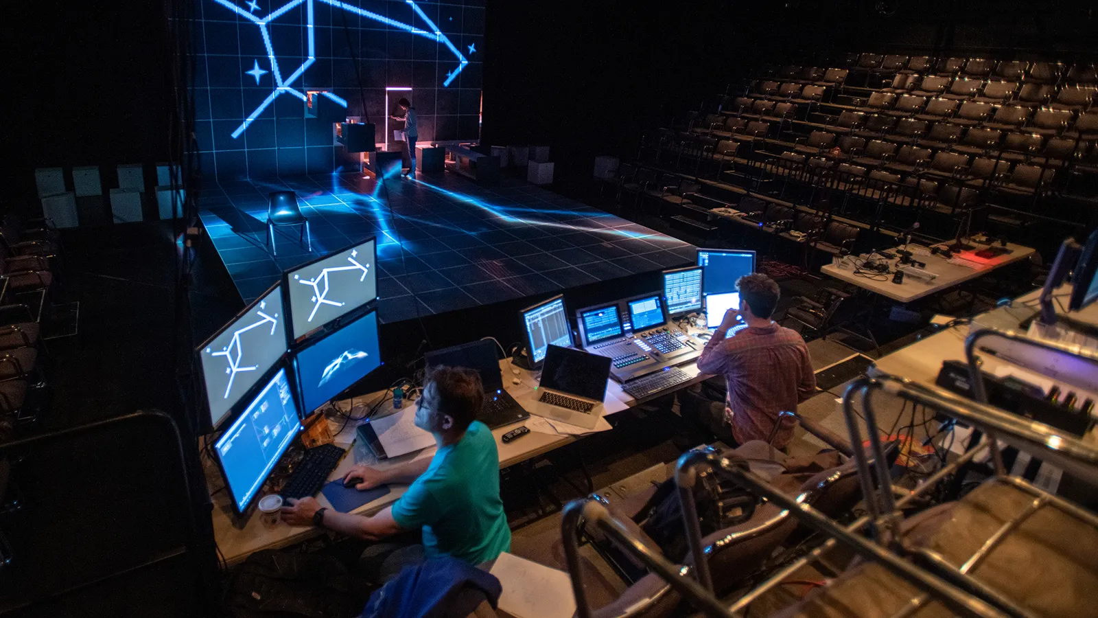 Media designers in rehearsal