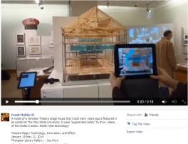 Frank Mohler’s Facebook photo and post on the Augmented Reality installation with the model of the 17th-century theatre he constructed. 
