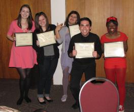 L to R: Anna Leeper, Rachel Moore, Leela Singh, Jesse Massaro, and Janice Robinson receive oustanding contribution to production awards. 