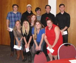 L to R top: Daniel Shtivelberg, Josh Cordle, Zach Evans, Jesse Massaro, Trent Rowland; L to R bottom: Emily Kacsandi, Kelly Hogan, Cecelia Bellomy, Elisabeth Rogge, and Constance Hester receive scholarship awards. 