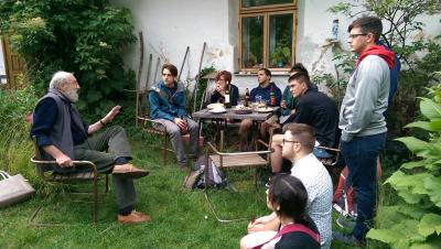 Students visiting Yaroslav Malina in Prague. 