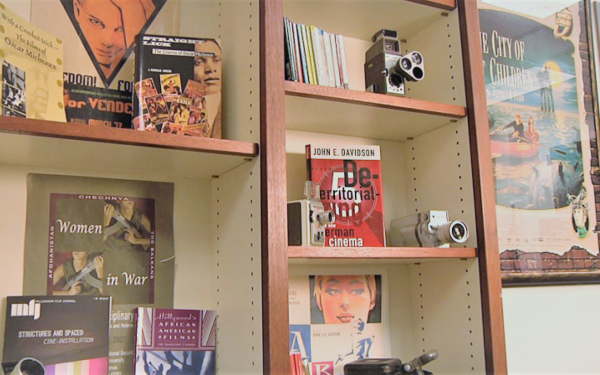Bookshelf with film studies texts