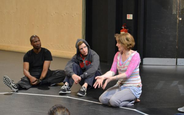Two graduate students train with a member of the RSC in Stratford-upon-Avon.