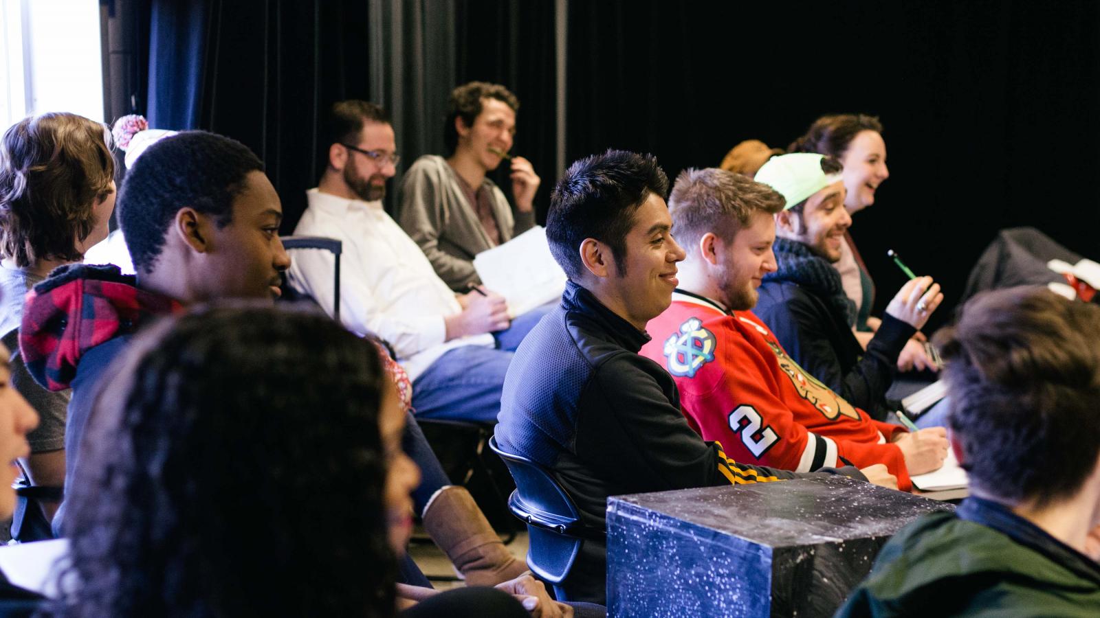 Students observe a scene in Stage Direction