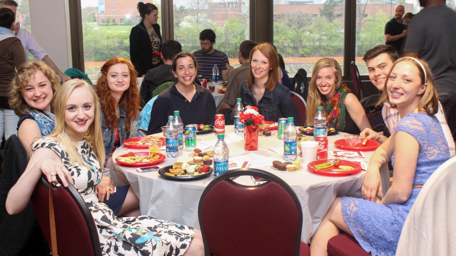 BA theatre students enjoying the End of Year Celebration dinner. 
