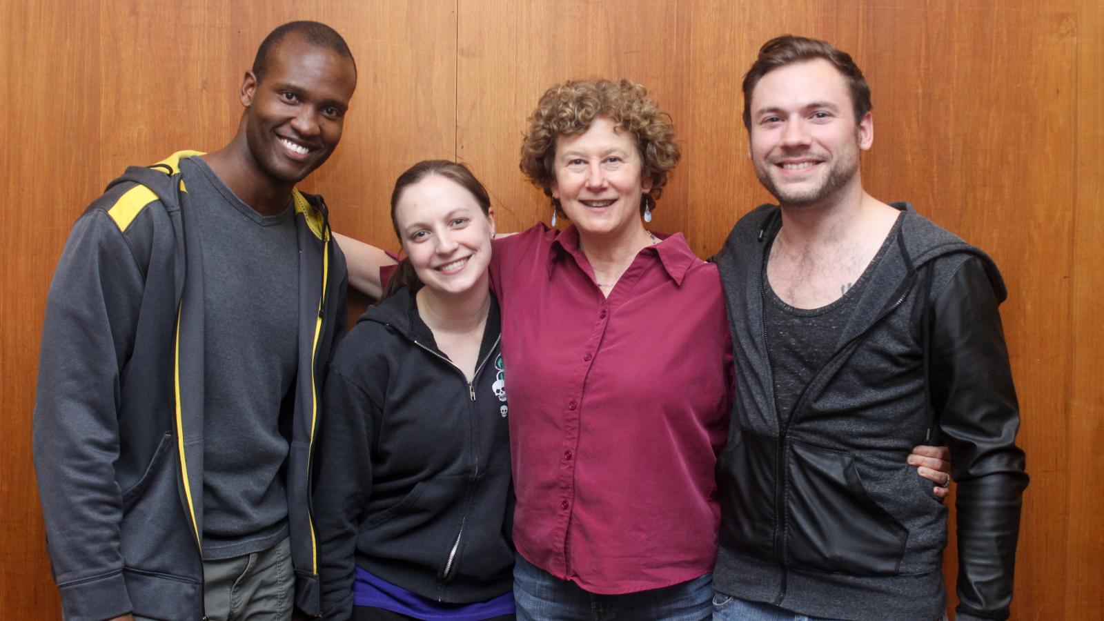 (L to R) Sifiso Mazibuko, Sarah Ware, Jeanine Thompson and Patrick Wiabel celebrate the Graduate Student Excellence Awards presented by the Acting/Directing area. 
