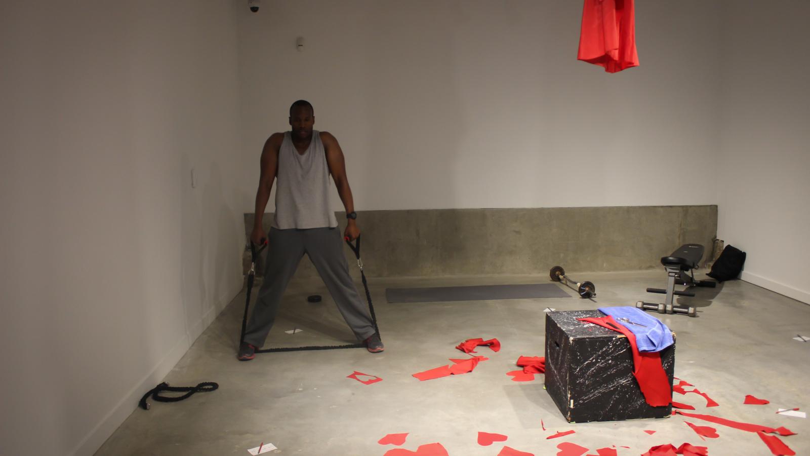 Sifiso Mazibuko in his performance art piece for You Make Me Do This at Ohio State’s Urban Arts Space. 