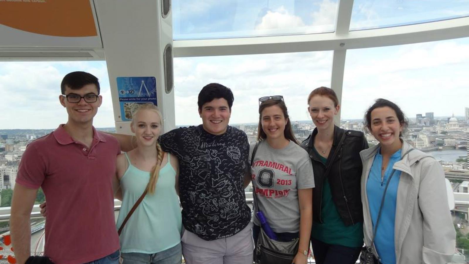 Trent Rowland, Taylor Davis, Michael Carozza, Erica Beimesche, Kathryn Miller and Amy Greenblott at the London Eye.